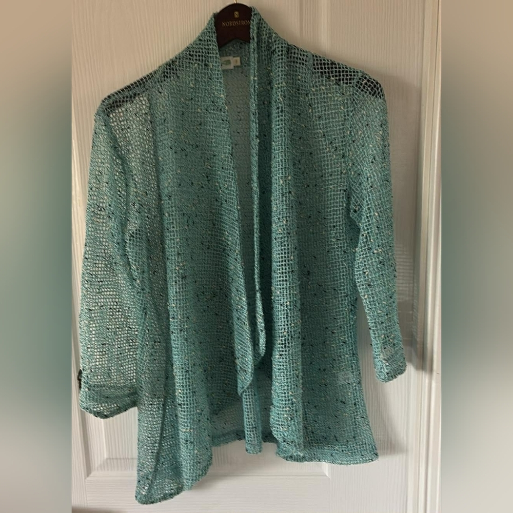 Lulu-B Aqua Open Cardigan Sz Small Holiday Sparkle